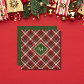 Rustic Christmas Monogram Red Plaid platte Kaart