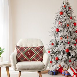 Rustic Christmas Monogram Rood Groen Plakken Kussen