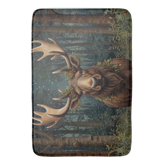 Rustic Christmas moose deer boho woodland forest  Badmat (Voorkant Verticaal)