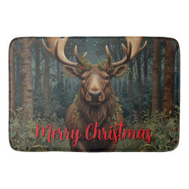 Rustic Christmas moose deer boho woodland forest Badmat