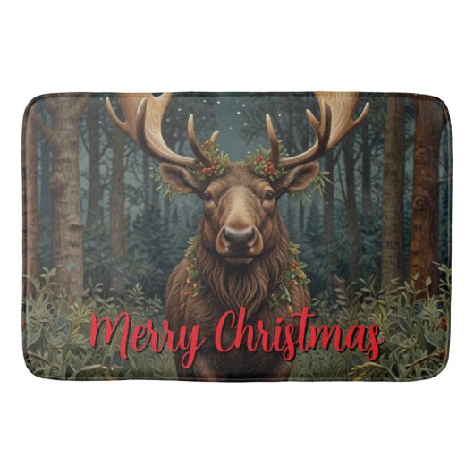 Rustic Christmas moose deer boho woodland forest  Badmat (Voorkant)
