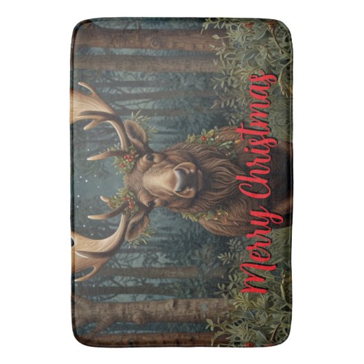 Rustic Christmas moose deer boho woodland forest  Badmat (Voorkant Verticaal)