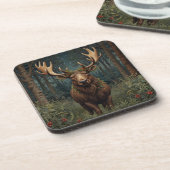 Rustic Christmas moose deer boho woodland forest  Bier Onderzetter (Linkerzijde)