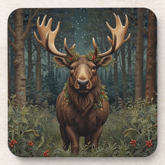 Rustic Christmas moose deer boho woodland forest  Bier Onderzetter (Voorkant)