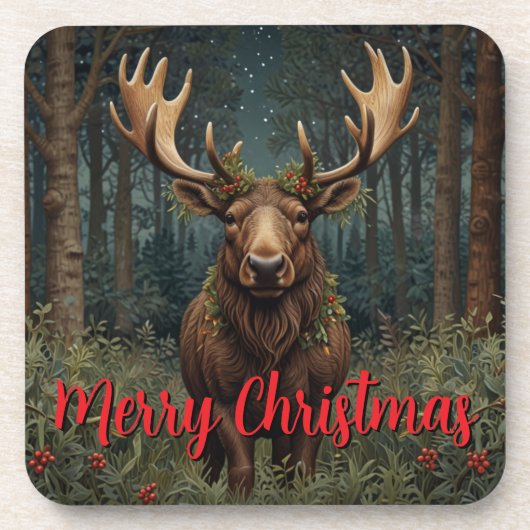 Rustic Christmas moose deer boho woodland forest Bier Onderzetter (Voorkant)
