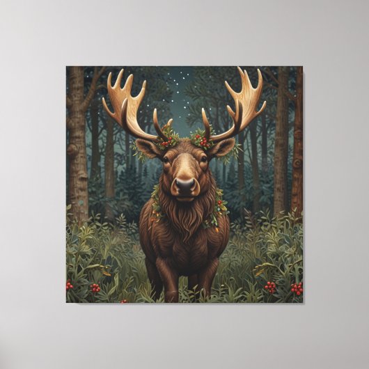Rustic Christmas moose deer boho woodland forest Canvas Afdruk (Voorkant)