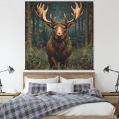 Rustic Christmas moose deer boho woodland forest Canvas Afdruk (Insitu (Slaapkamer))