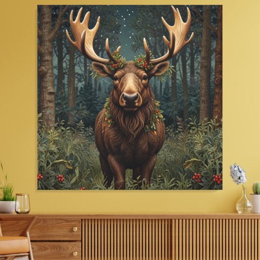 Rustic Christmas moose deer boho woodland forest Canvas Afdruk (Insitu (Woonkamer))