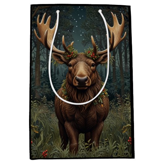 Rustic Christmas moose deer boho woodland forest  Medium Cadeauzakje (Voorkant)