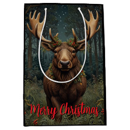 Rustic Christmas moose deer boho woodland forest Medium Cadeauzakje