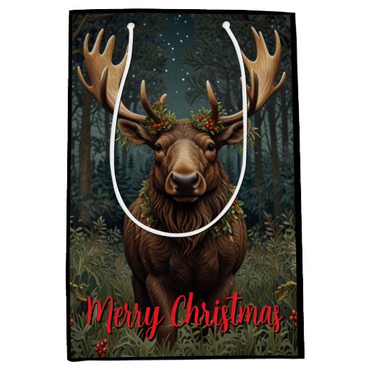 Rustic Christmas moose deer boho woodland forest  Medium Cadeauzakje (Voorkant)