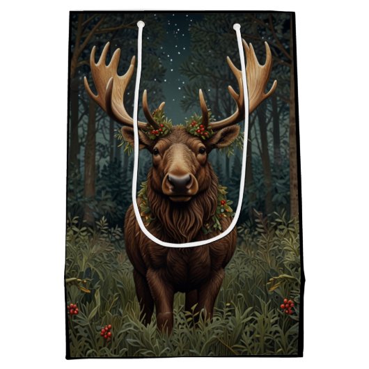Rustic Christmas moose deer boho woodland forest  Medium Cadeauzakje (Achterkant)