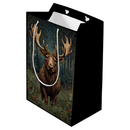Rustic Christmas moose deer boho woodland forest  Medium Cadeauzakje (Achterkant Gekanteld)