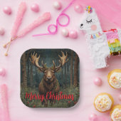 Rustic Christmas moose deer boho woodland forest  Papieren Bordje (Feest)