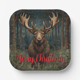 Rustic Christmas moose deer boho woodland forest Papieren Bordje