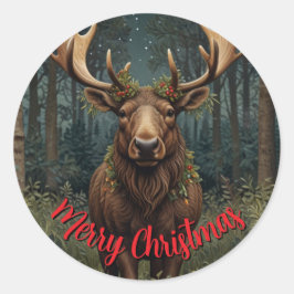 Rustic Christmas moose deer boho woodland forest Ronde Sticker