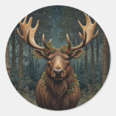 Rustic Christmas moose deer boho woodland forest  Ronde Sticker (Voorkant)