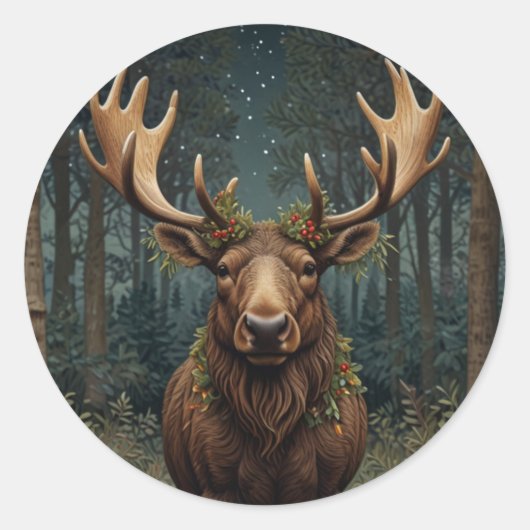 Rustic Christmas moose deer boho woodland forest  Ronde Sticker (Voorkant)