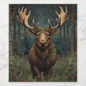 Rustic Christmas moose deer boho woodland forest Wijn Etiket (Enkel label)