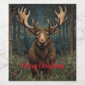 Rustic Christmas moose deer boho woodland forest  Wijn Etiket (Enkel label)