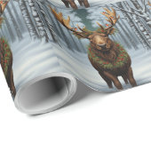 Rustic Christmas moose winter woodland forest  Cadeaupapier (Rol Hoek)