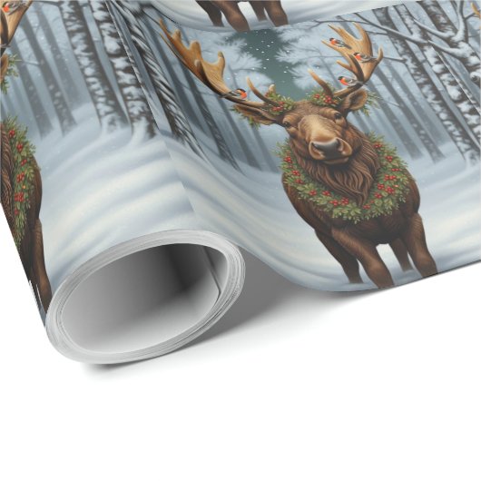 Rustic Christmas moose winter woodland forest  Cadeaupapier (Rol Hoek)
