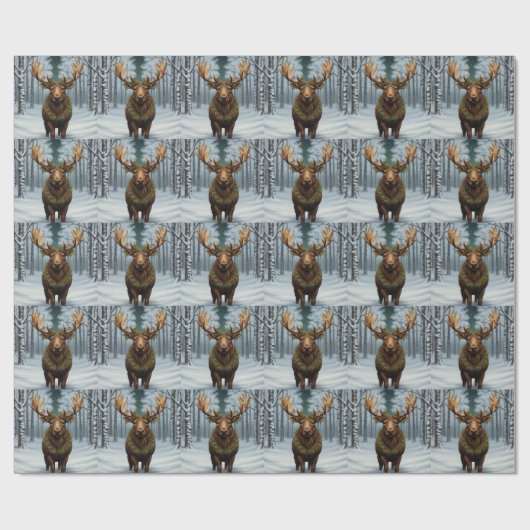 Rustic Christmas moose winter woodland forest  Cadeaupapier (Vlak)