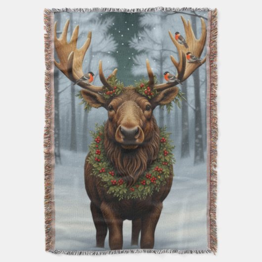 Rustic Christmas moose winter woodland forest  Deken (Voorkant Verticaal)
