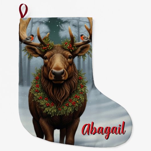 Rustic Christmas moose winter woodland forest Grote Kerstsok (Voorkant)