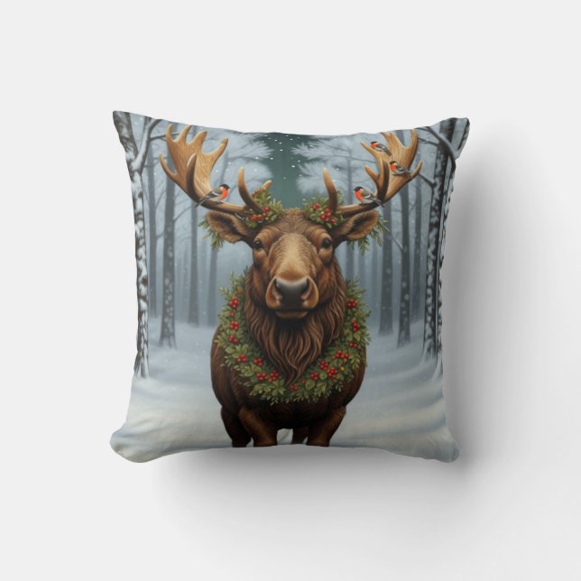 Rustic Christmas moose winter woodland forest  Kussen (Voorkant)