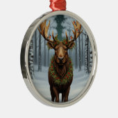 Rustic Christmas moose winter woodland forest Metalen Ornament (Rechts)