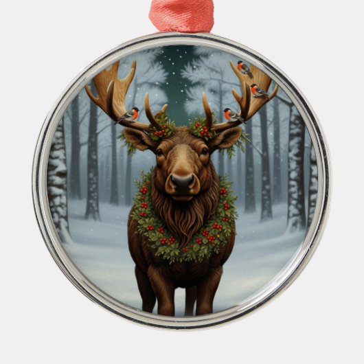 Rustic Christmas moose winter woodland forest Metalen Ornament (Voorkant)