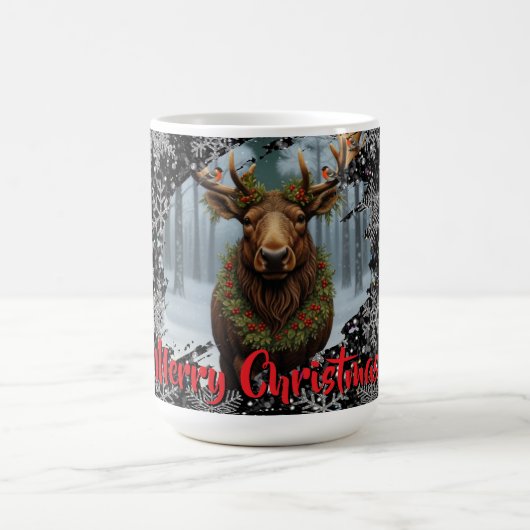 Rustic Christmas moose winter woodland forest snow Koffiemok (Center)