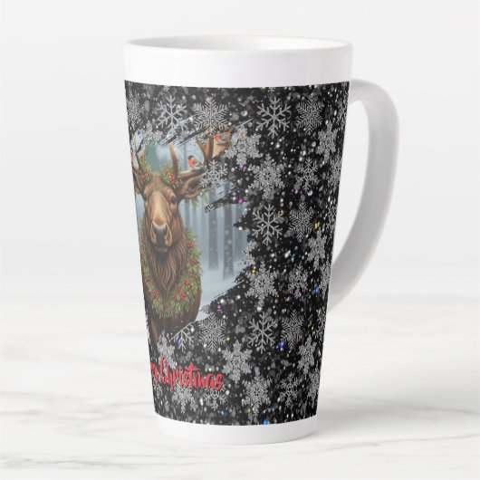 Rustic Christmas moose winter woodland forest snow Latte Mok (Rechterhoek)