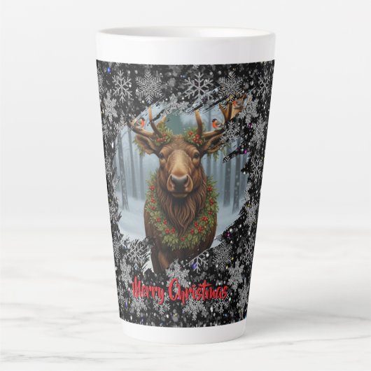 Rustic Christmas moose winter woodland forest snow Latte Mok (Voorkant)