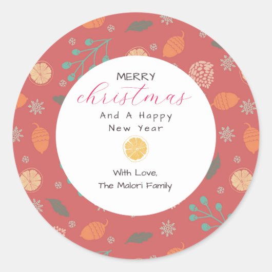 Rustic Christmas Nature Pattern Ronde Sticker (Voorkant)