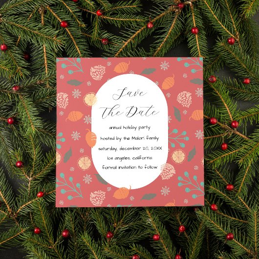 Rustic Christmas Nature Pattern Save The Date