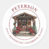 Rustic Christmas New Home Retour Adreslabels Ronde Sticker (Voorkant)