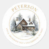 Rustic Christmas New Home Retour Adreslabels Ronde Sticker (Voorkant)