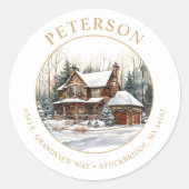 Rustic Christmas New Home Retour Adreslabels Ronde Sticker (Voorkant)