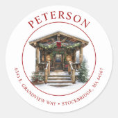 Rustic Christmas New Home Retour Adreslabels Ronde Sticker (Voorkant)