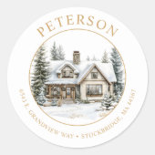 Rustic Christmas New Home Retour Adreslabels Ronde Sticker (Voorkant)