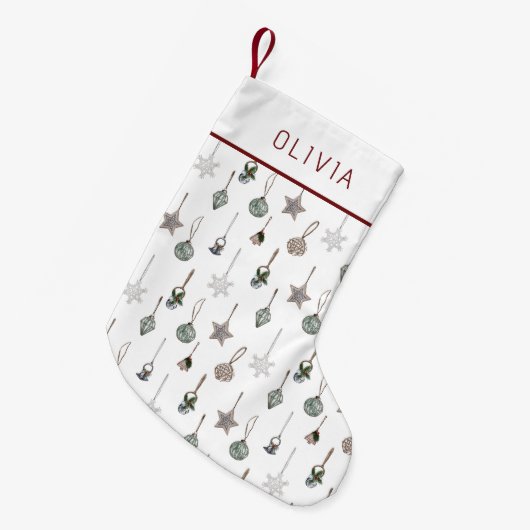 Rustic Christmas Ornaments Custom Name Kleine Kerstsok (Voorkant (Hangend))
