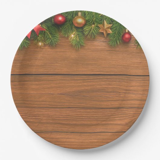 Rustic Christmas Paper Plate – Festive Holiday Papieren Bordje (Voorkant)