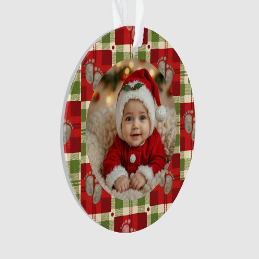 Rustic Christmas Plaid Baby's eerste kerst Ornament (voorkant)