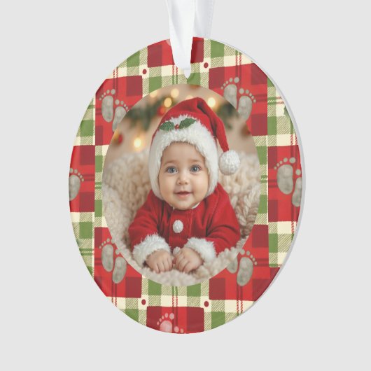 Rustic Christmas Plaid Baby's eerste kerst Ornament (voorkant)