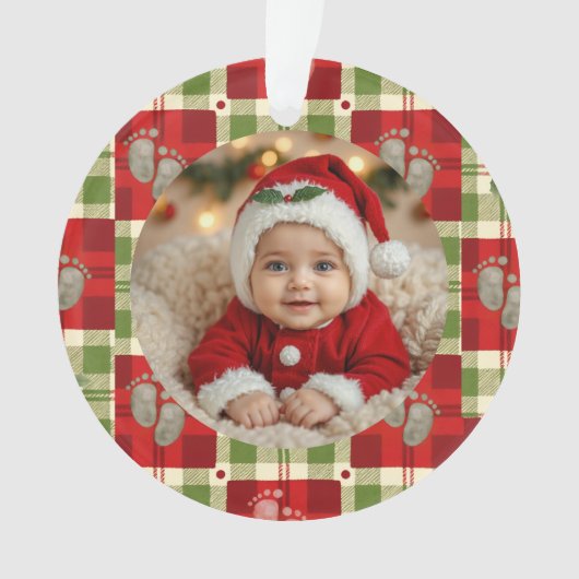 Rustic Christmas Plaid Baby's eerste kerst Ornament (voorkant)