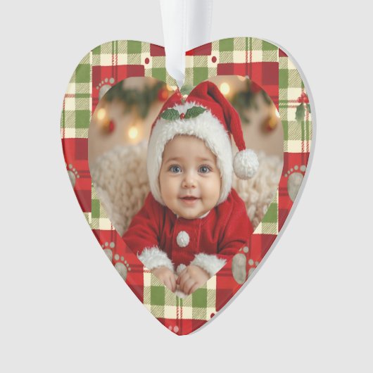 Rustic Christmas Plaid Heart Ornament - Baby's (voorkant)
