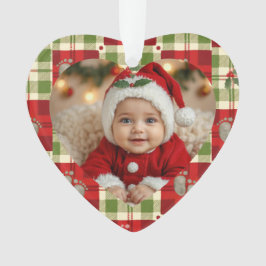 Rustic Christmas Plaid Heart Ornament - Baby's