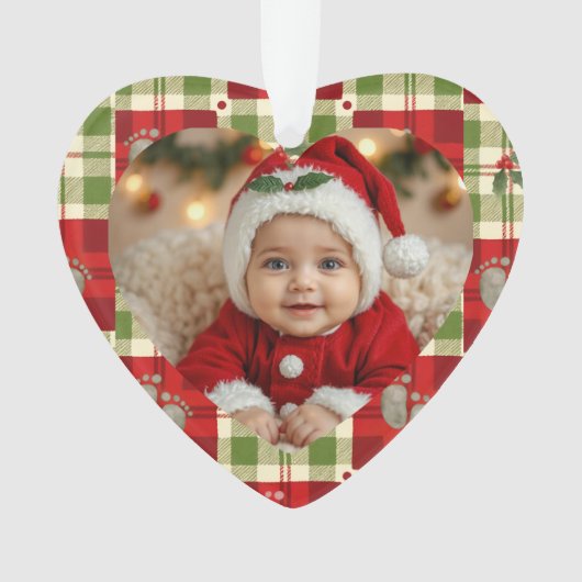 Rustic Christmas Plaid Heart Ornament - Baby's (voorkant)